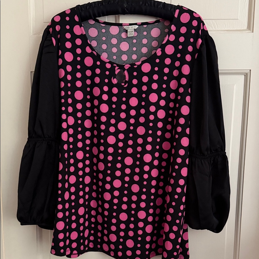 Cato Black and Pink Polka Dot Blouse